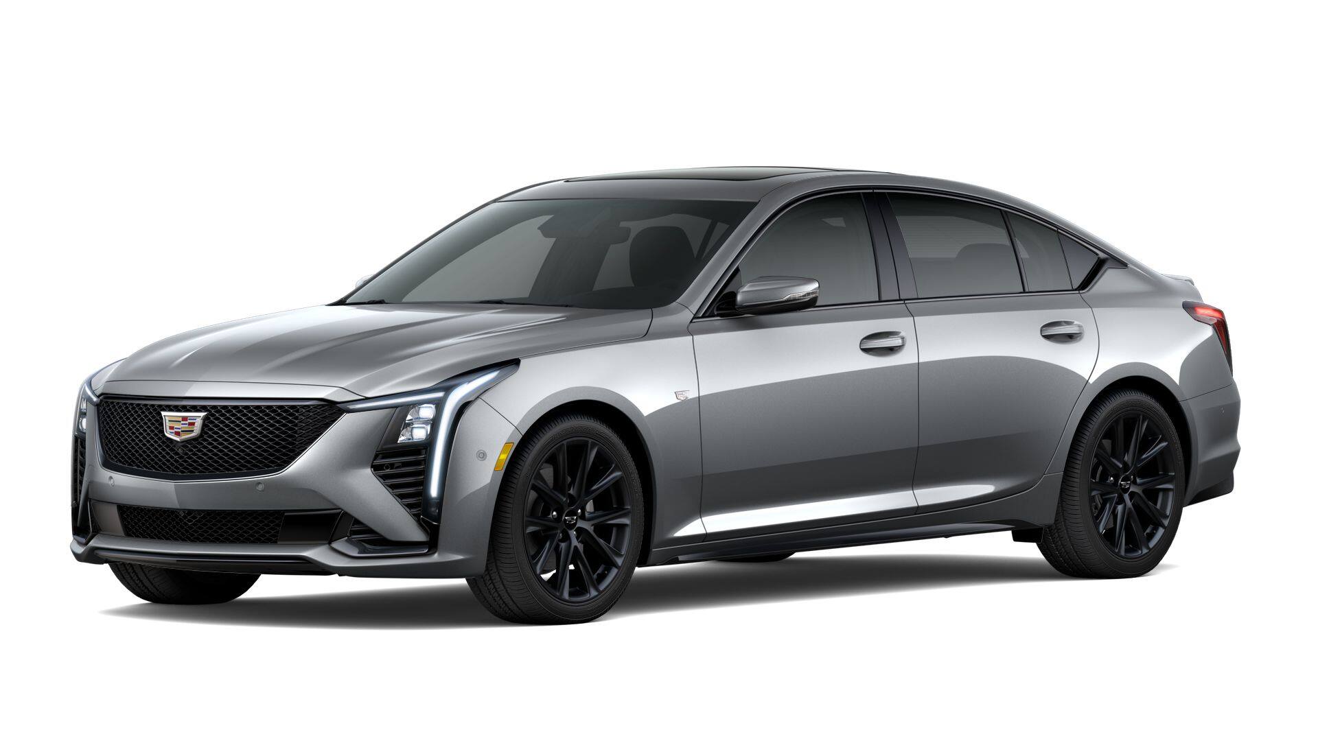 2026 Cadillac CT5 Sport in Argent Silver Metallic — front three-quarter view