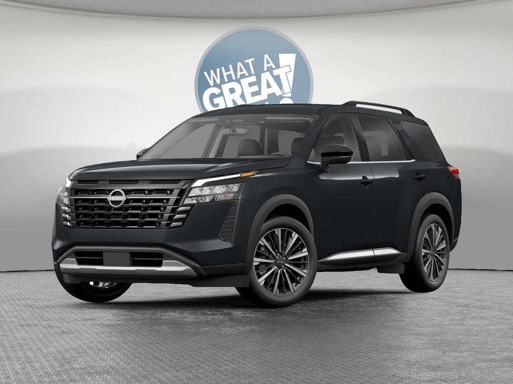 2026 Nissan Pathfinder Platinum in Super Black — front three-quarter view