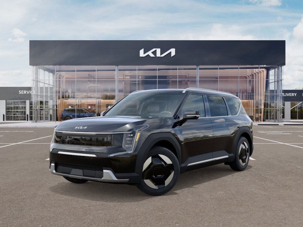 2026 Kia EV9 Wind in Ebony Black — front three-quarter view