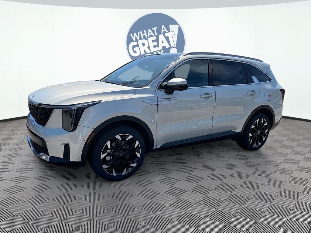2026 Kia Sorento SX in Ivory Silver — front three-quarter view