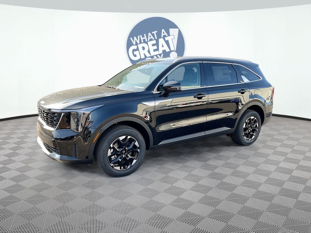2026 Kia Sorento S in Ebony Black — front three-quarter view
