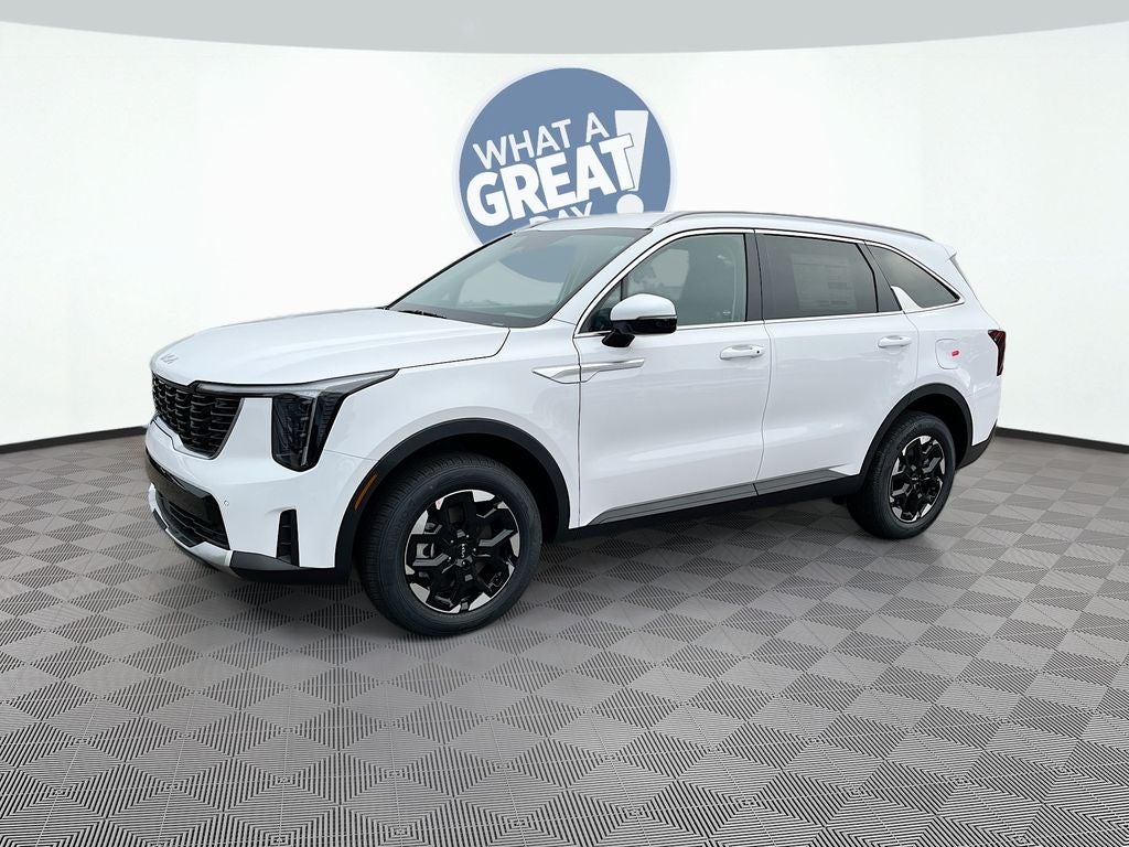 2026 Kia Sorento S in Glacial White Pearl — front three-quarter view