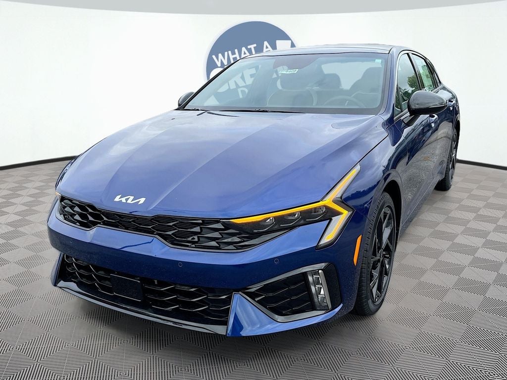 2026 Kia K5 GT-Line in Yacht Blue — front three-quarter view