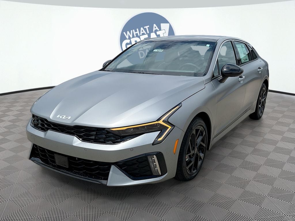 2026 Kia K5 GT-Line in Steel Matte Gray — front three-quarter view