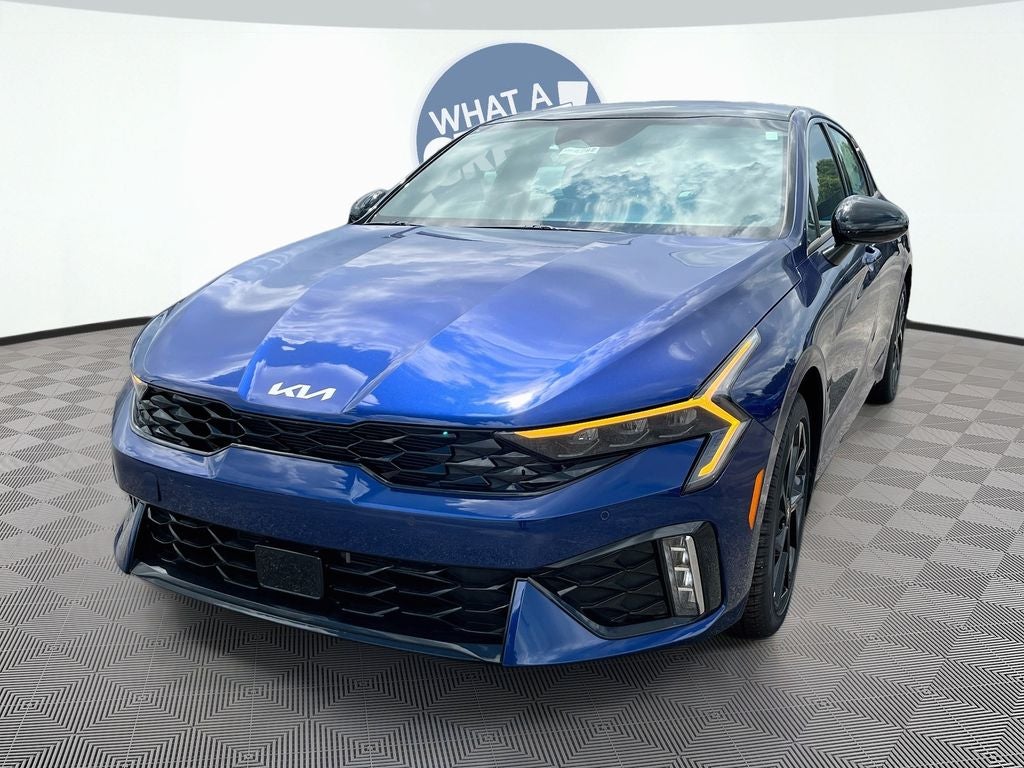 2026 Kia K5 GT-Line in Yacht Blue — front three-quarter view